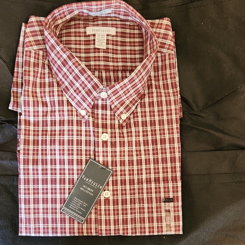 Van Heusen Men's Burgundy Plaid Button Down Shirt